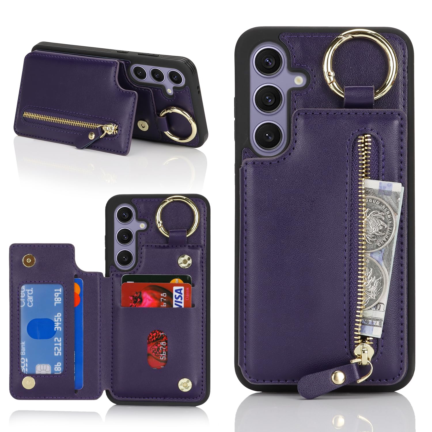 Ｈａｖａｙａ for Samsung Galaxy s24 Plus case with Card Holder Galaxy S24 Plus case Wallet with Key Ring Stand Leather Wallets for Men and Women with Zipper-Purple