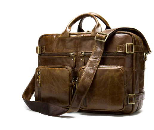Men's Leather Business Tote and Crossbody Bag-Work-to-Travel